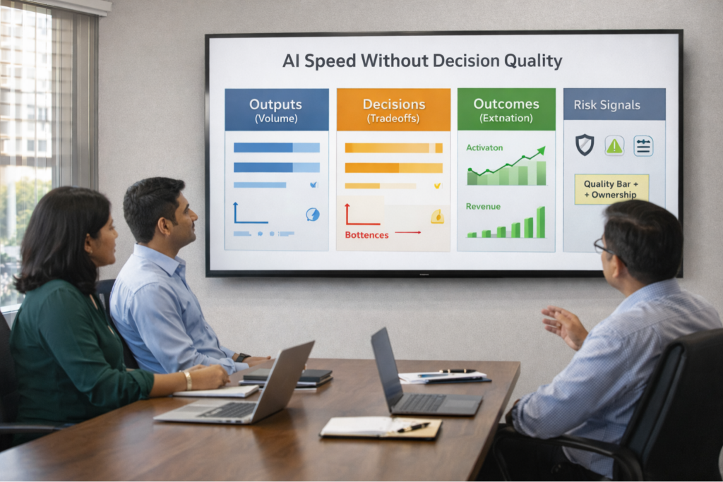 AI speed without decision quality creates risk as leaders review an outcome dashboard